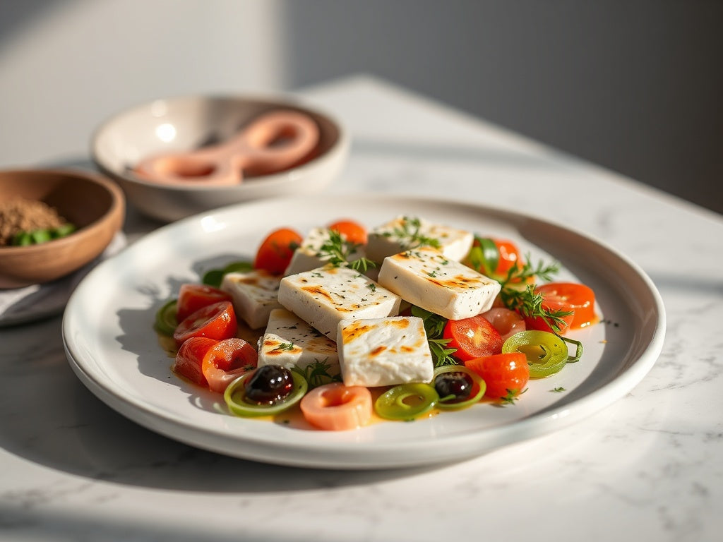 Zomerse sla met knapperig gebakken halloumi