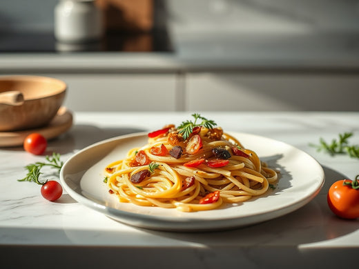 Zomerse pasta met gegrilde groenten van de kookplaat