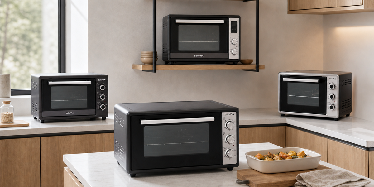 bakeVIA mini-ovens in verschillende formaten in een keuken