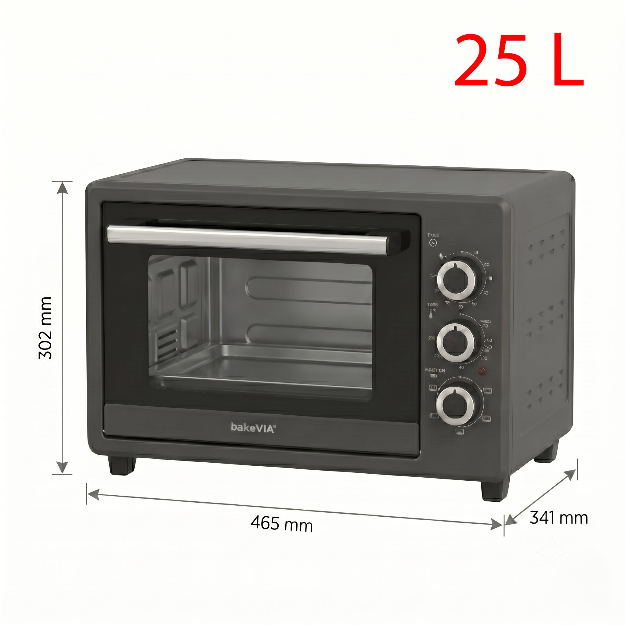 bakeVIA Minibackofen 25 L – Kompakt mit Umluft & Grill